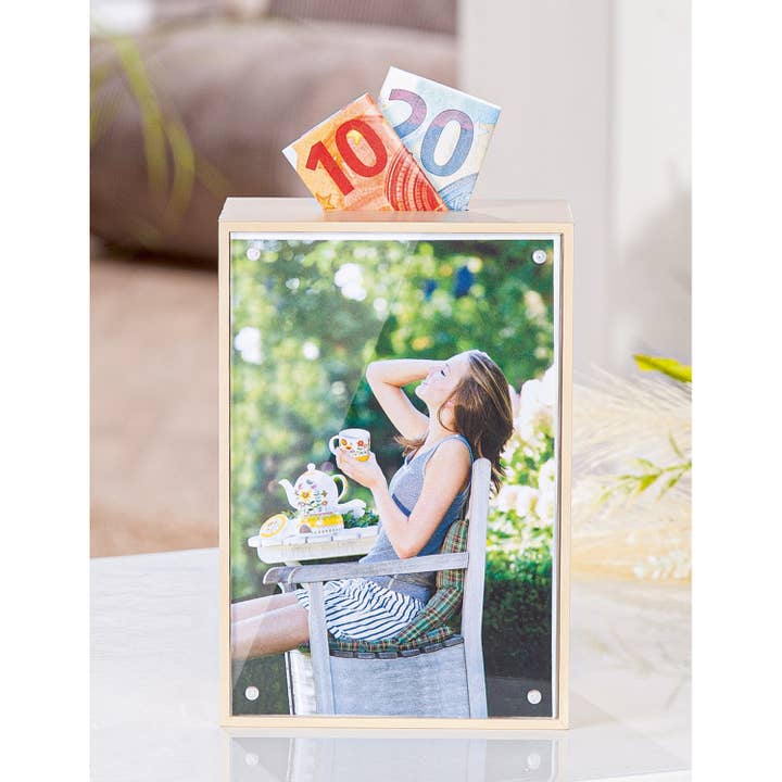 clear brown Photo frame, rectangular money box Swap, h.16 cm for wholesale on Faire1