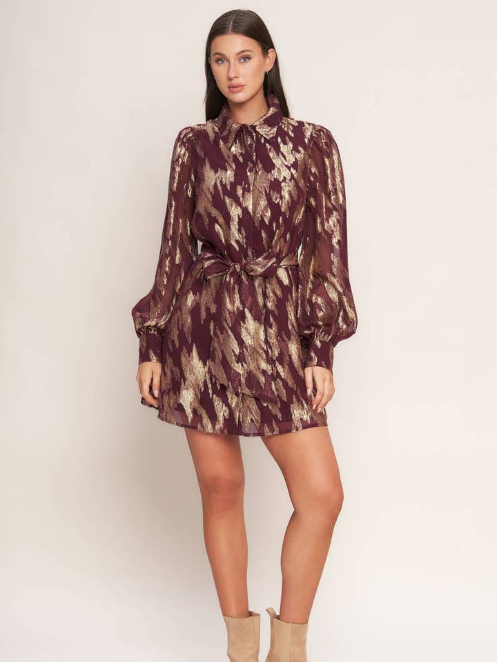 Burgundy A metallic threaded woven mini dress - ID23184 for wholesale on Faire0