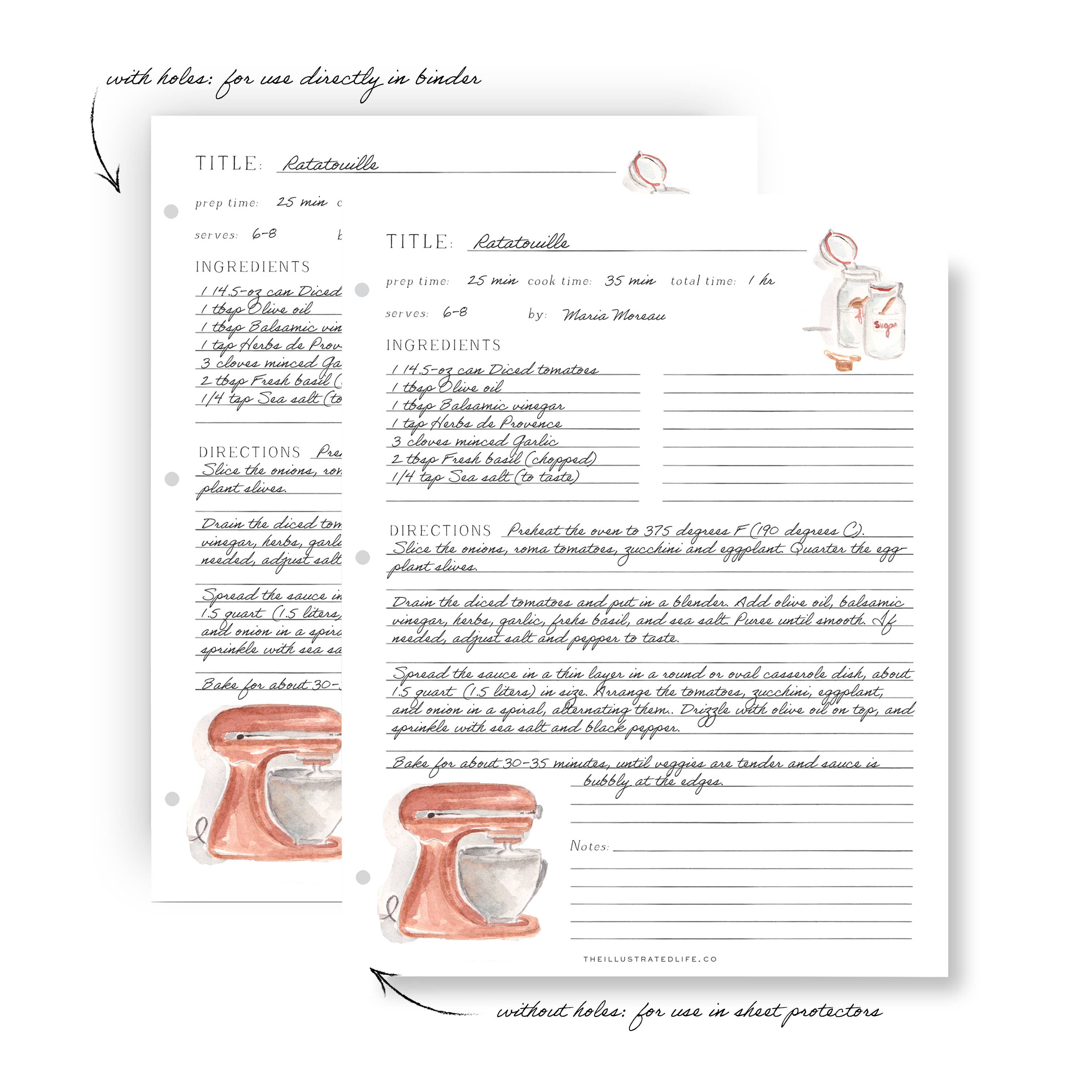 The Illustrated Life - Vente Fiche recette - Pages de remplissage de liant à recettes5