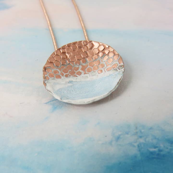 830 Degrees – wholesale Pendant/charm necklace – Round, Domed and Textured Copper Pendant with Enamel