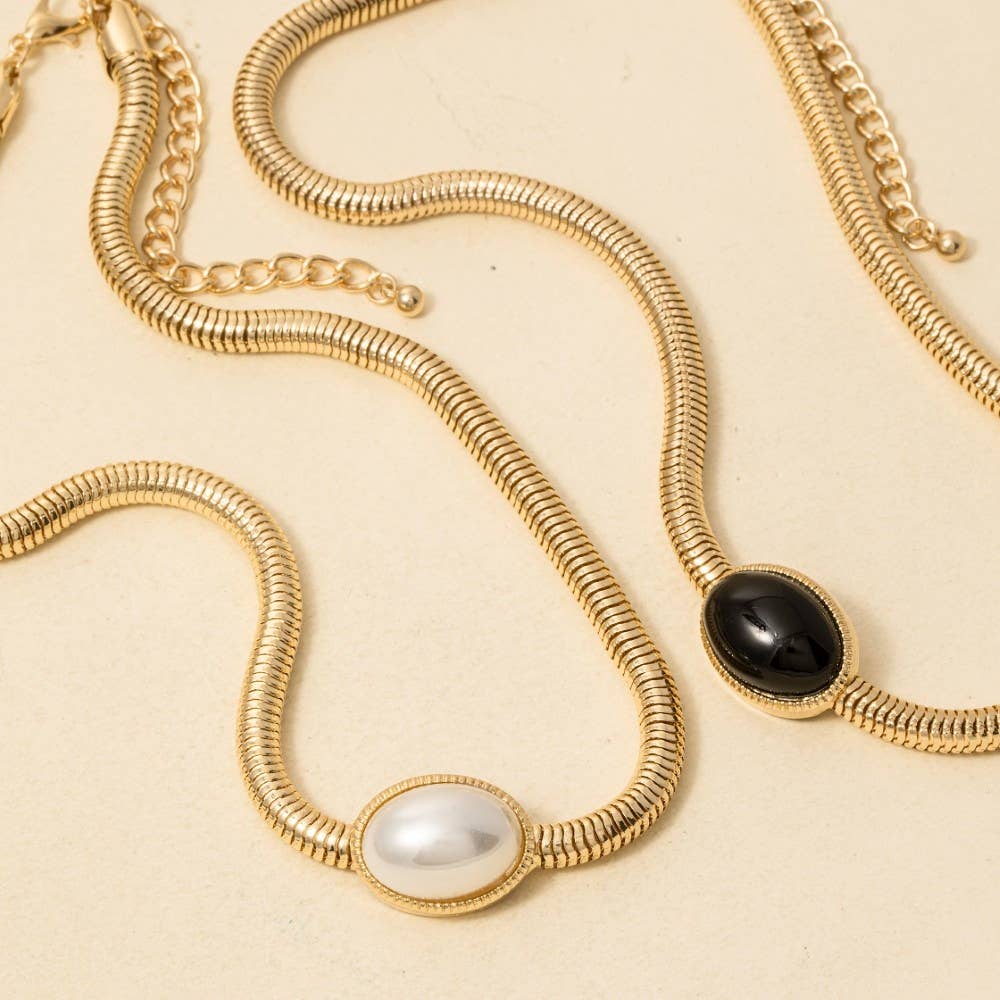 Anarchy Street - Wholesale Link & Chain Necklace - Oval Pendant Metallic Flexible Snake Chain Necklace2