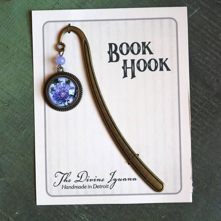 The Divine Iguana - Wholesale Bookmark - Purple Aster Flower Bronze Bookmark5