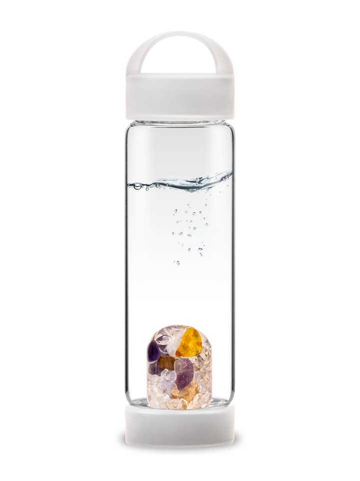 ViA Yoga Bottle | PRANA w Amber, Amethyst, Chalcedony & LOOP for wholesale by VitaJuwel USA