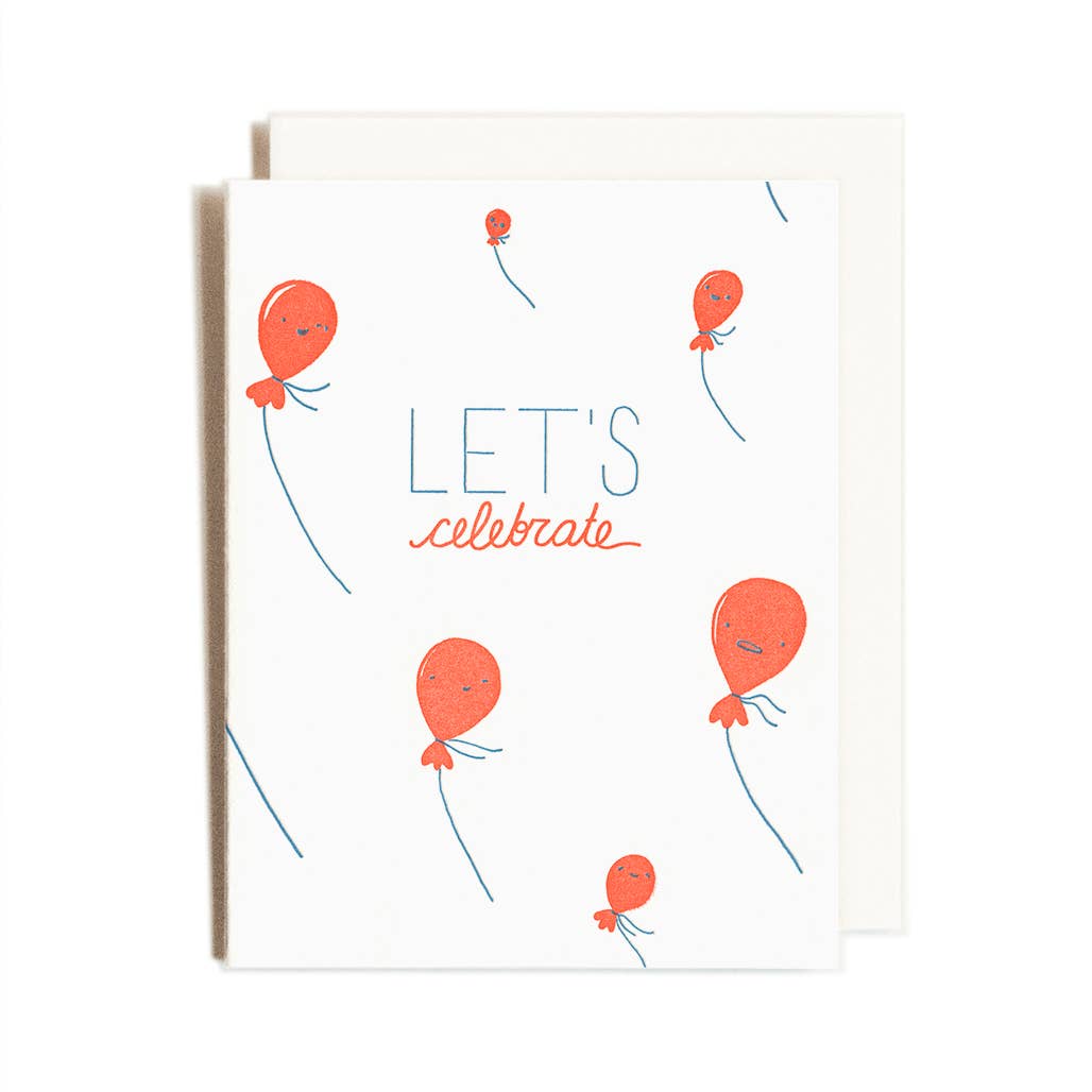 Homework Letterpress Studio - Wholesale Birthday Card - Let's Celebrate | Balloons | Letterpress Card