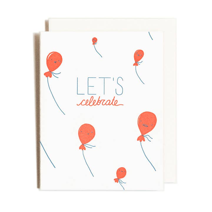 Homework Letterpress Studio - Wholesale Birthday Card - Let's Celebrate | Balloons | Letterpress Card0