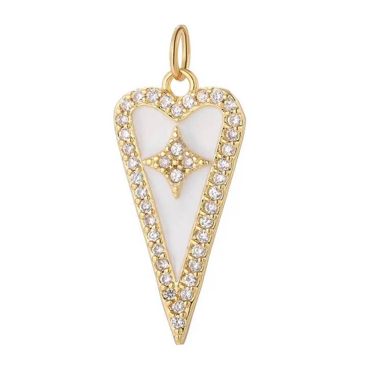 Tall White Heart Charm For Charm Bar & Charm Necklace for wholesale by Savvy Bling