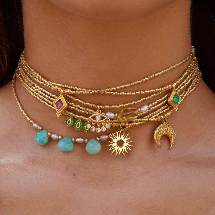 Apsara Jewels - Wholesale Pendant/Charm Necklace - Gold Necklace - Mother-of-Pearl & Amazonite1