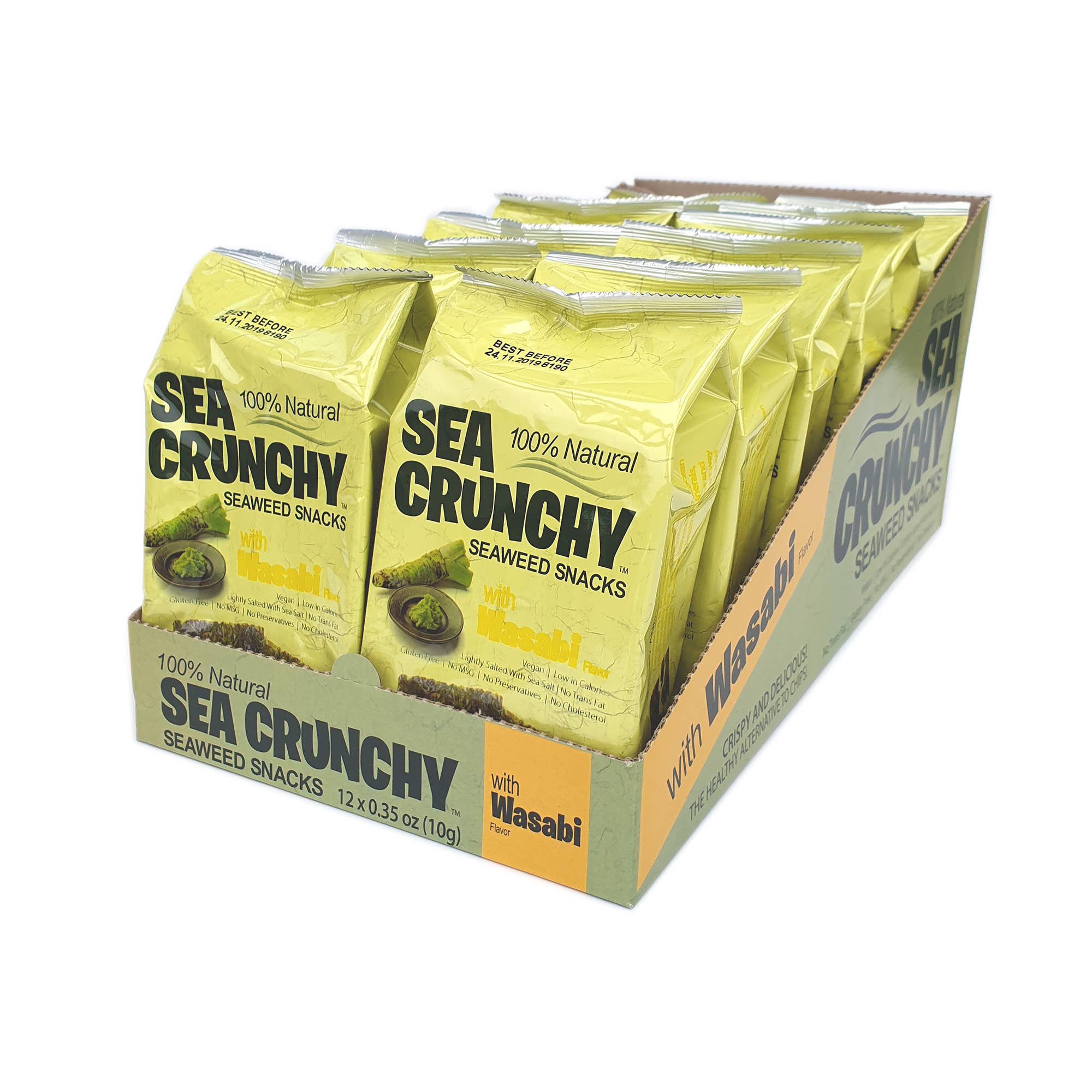 SEAWEED MARKET - Wholesale Puffed Snack - Sea Crunchy Seaweed Snacks with Wasabi 10g x 12pcs1