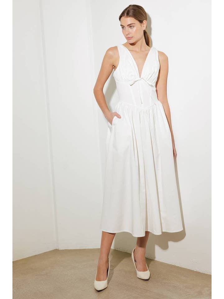 White A solid woven midi dress - FD1330-W for wholesale on Faire