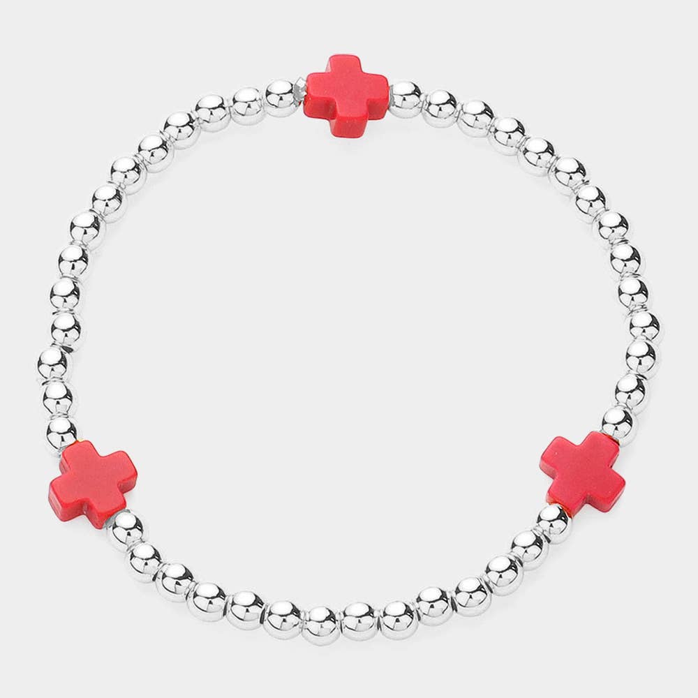 Sensibling Corp. - Vendita all'ingrosso Bracciale con perline - Bracciale elastico con perline a sfera in acciaio inossidabile a croce.1