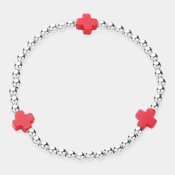 Sensibling Corp. - Wholesale Beaded Bracelet - Cross Pointed Stainless Steel Ball Beaded Stretch Bracelet
1