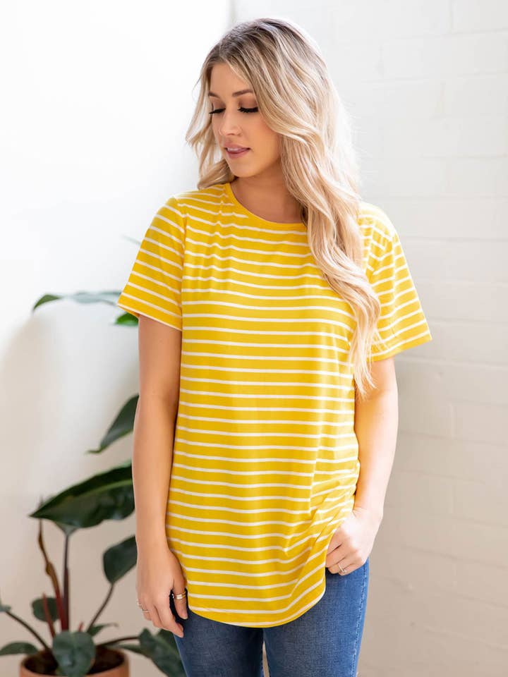 Korte Mouwen Gestreepte Mia Top voor wholesale door Tickled Teal