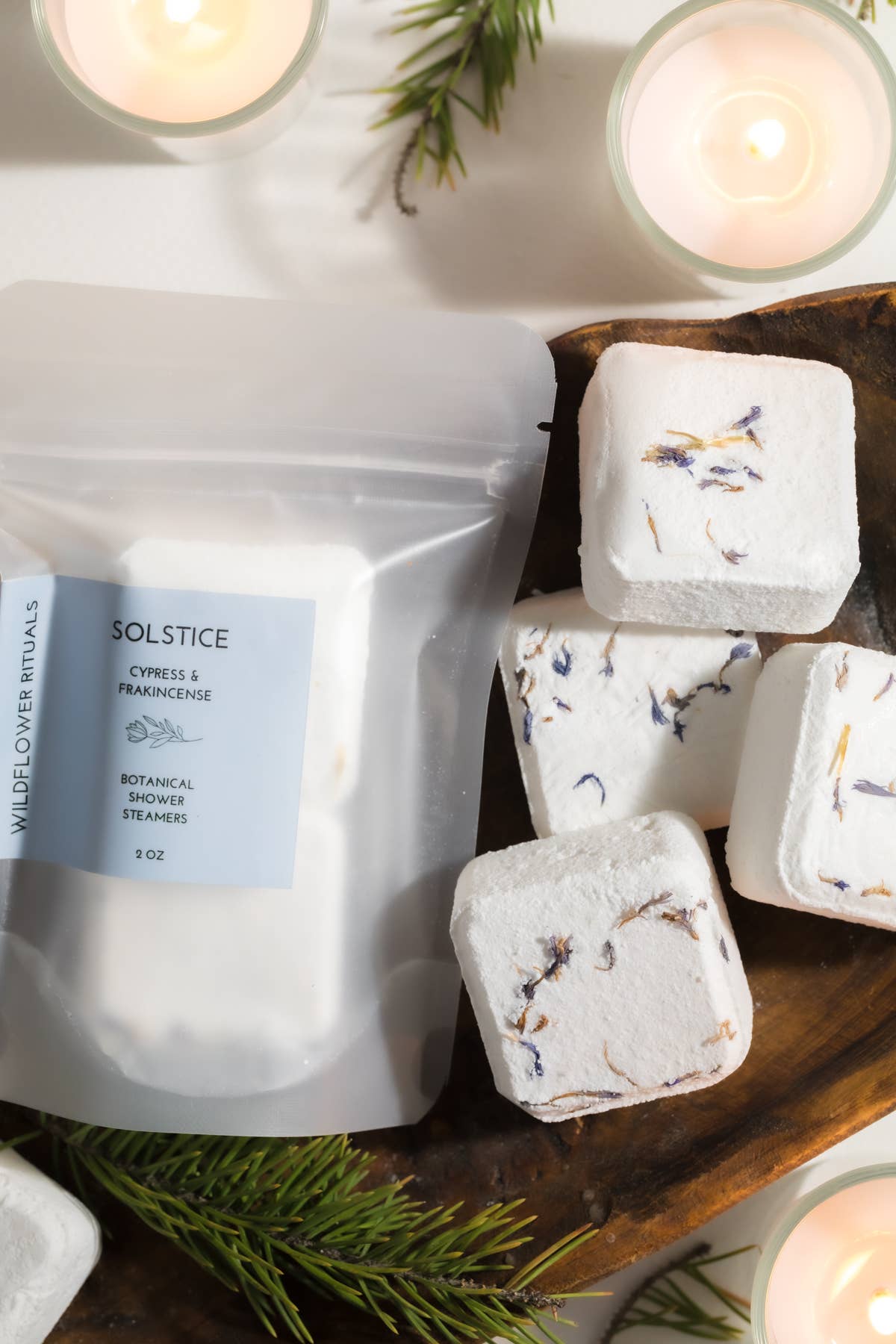 Wildflower Rituals - Wholesale Shower Steamer/Bomb - Solstice Botanical Shower Steamers - Cypress Frankincense1