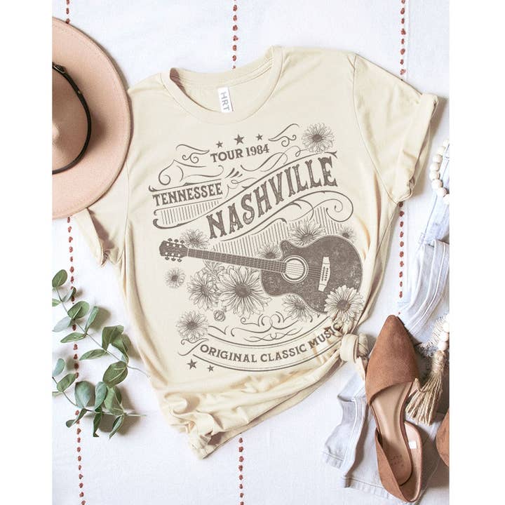 TENNESSEE NASHVILLE GUITAR WASHED GRAPHIC TEE for wholesale by HRTandLUV