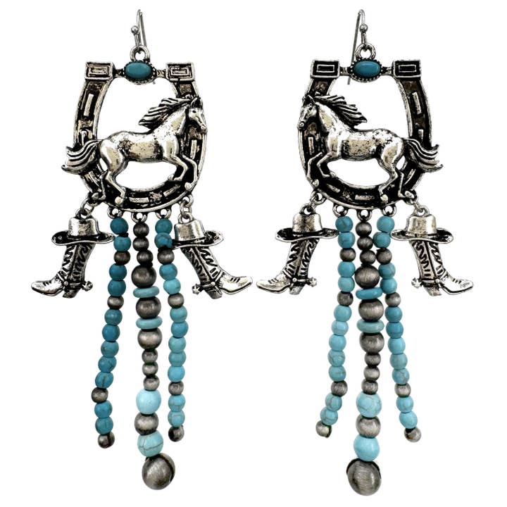 Horse Cowboy Western Bohemian Turquoise Beaded Earrings for wholesale by Lunar Deer