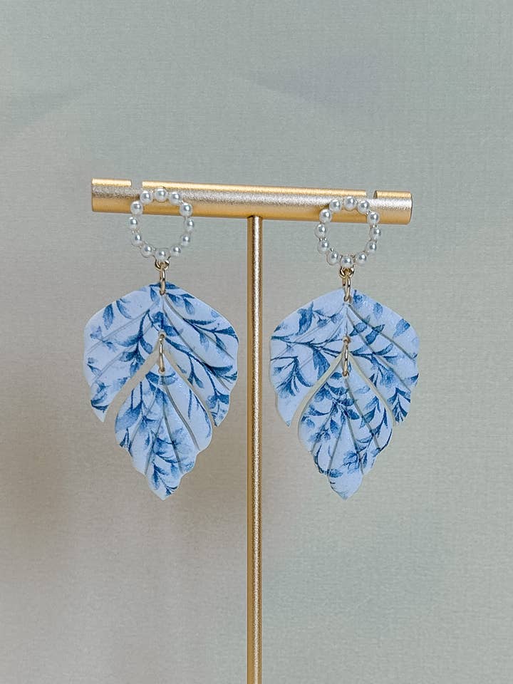 Layla Earrings - Blue Floral Polymer Clay Earrings for wholesale by Clay & Fern Co.