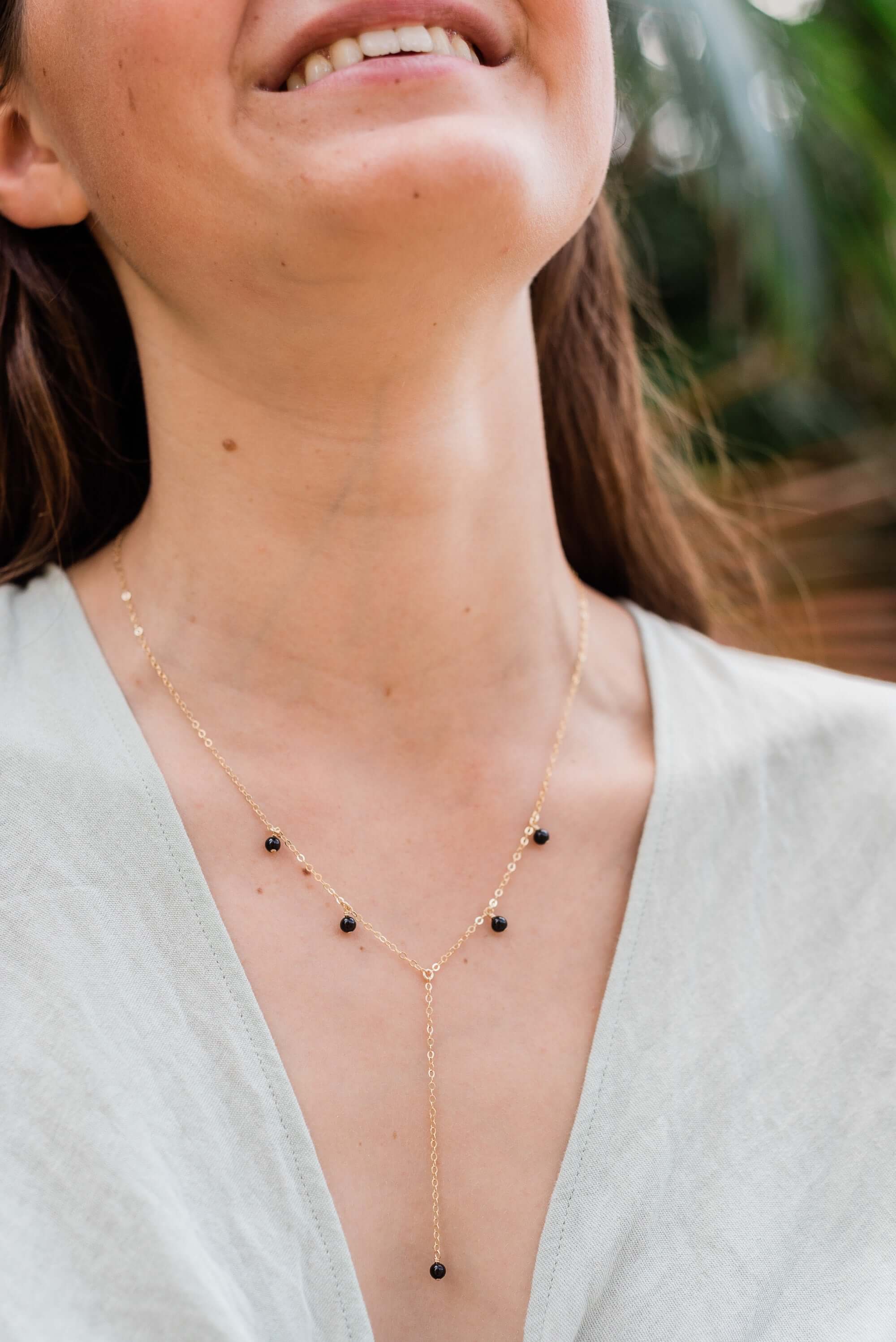 Luna Tide - Vendita all'ingrosso Collana a Y - Collana Boho Lariat in tormalina nera8