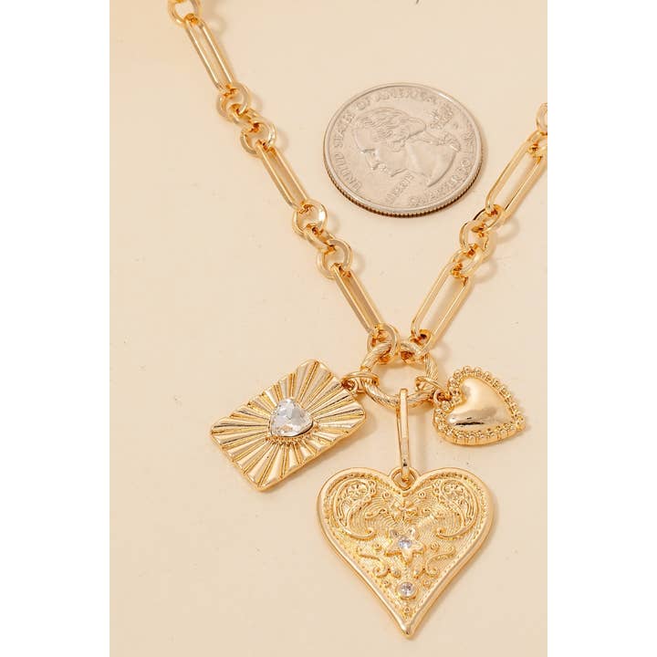 Anarchy Street - Wholesale Link & Chain Necklace - Intricate Heart Charms Chain Necklace