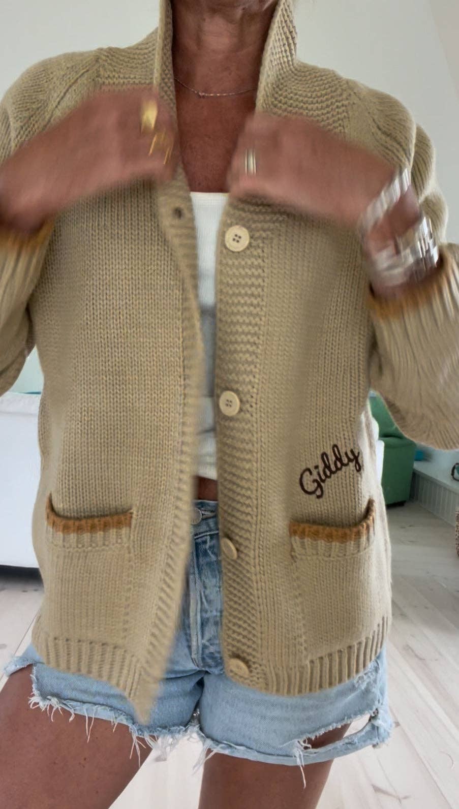 Pink Pineapple - Wholesale Cardigan - Women's - Vintage Horseshoe Varsity Cardigan in Camel1