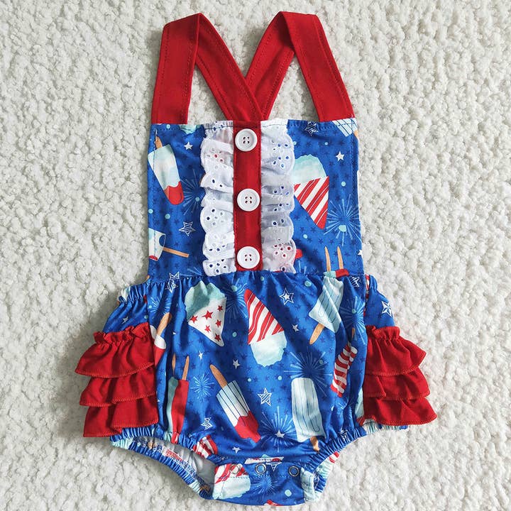 Baby girls 4th of July popsicle rompers bubbles for wholesale by Aier Wholesale