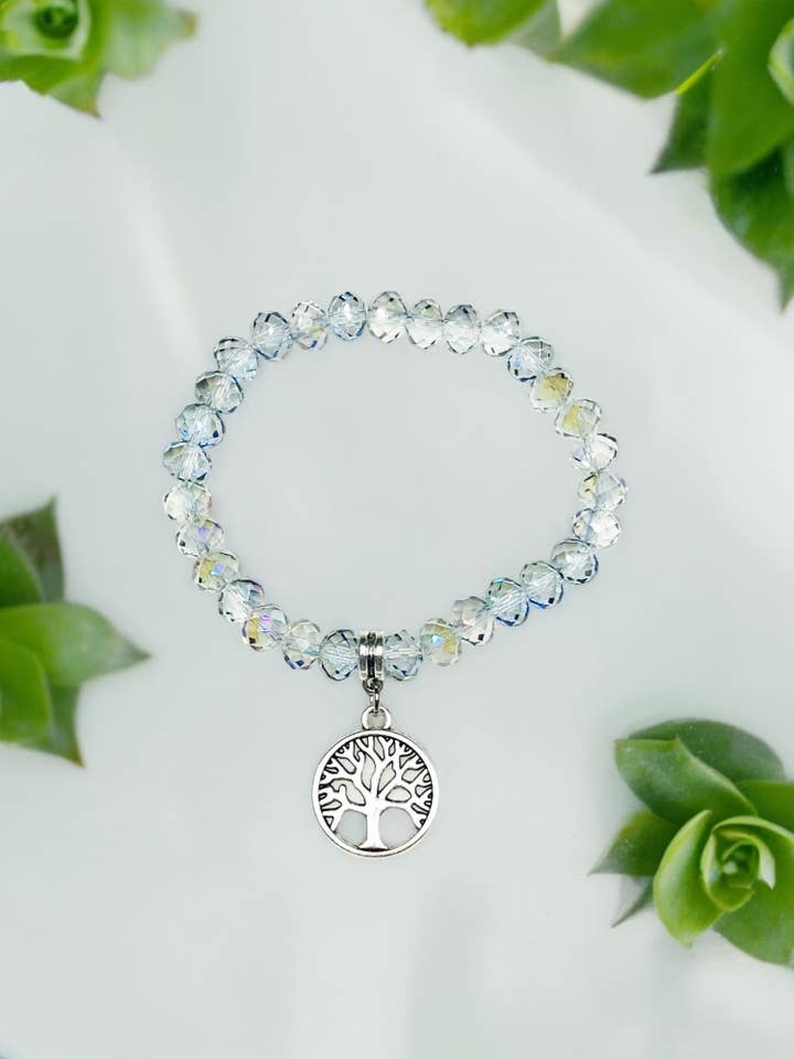 Glass Bead Tree of Life Stretchy Charm Bracelet - B1563 for wholesale by Magnolia & Peach Jewelry Boutique, LLC