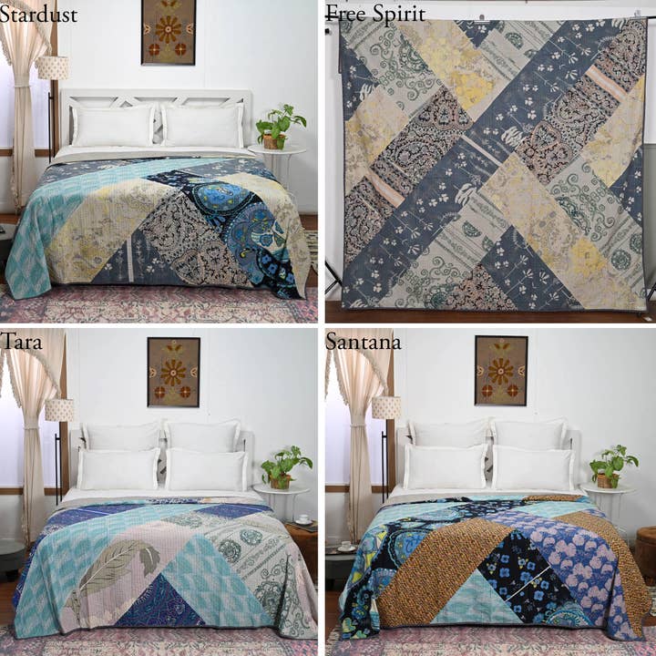 Jaipur XL Patchwork Kantha Light Quilt bedspread Boho, King for wholesale by Meg Creations