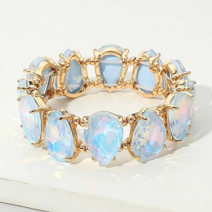 Sensibling Corp. - Wholesale Charm/dangle bracelet - Teardrop Glass Stone Cluster Stretch Evening Bracelet
21