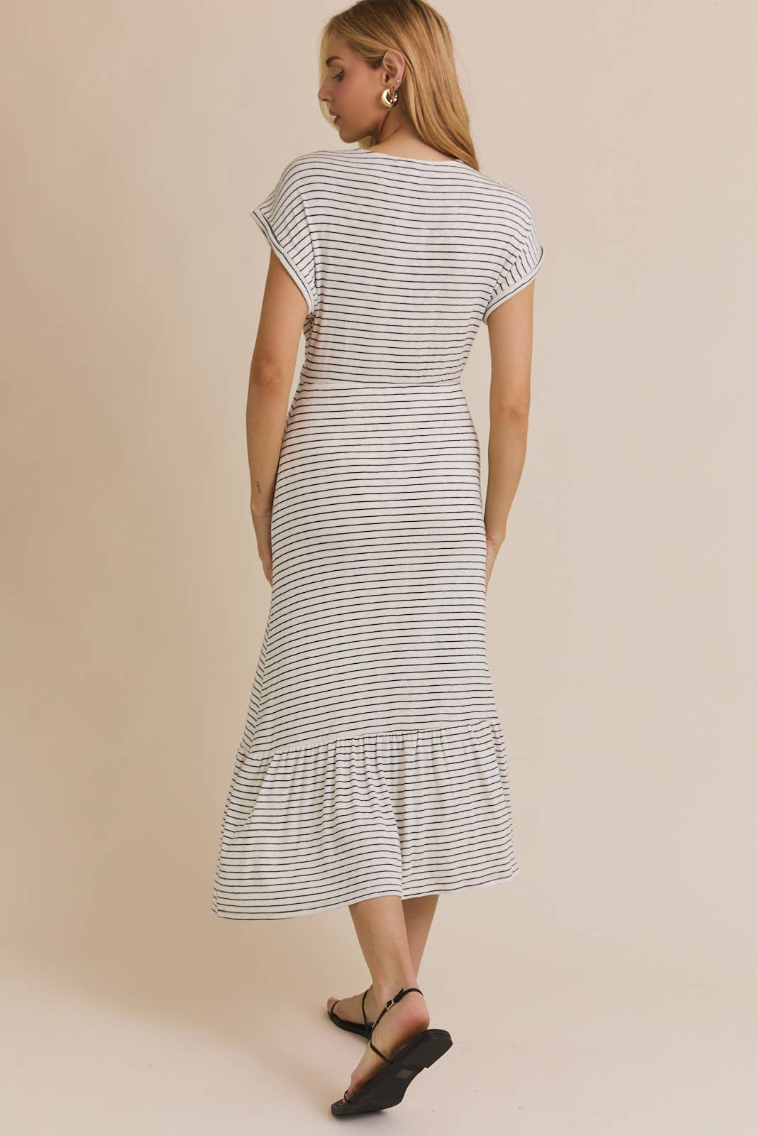 V-NECK SHORT SLEEVE STRIPE DRESS for wholesale on Faire3