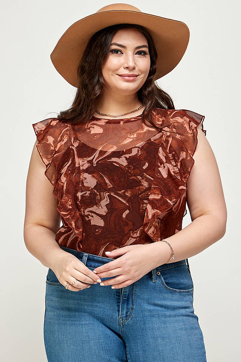 Haute Fox Plus Size & Contemporary - Wholesale Bodysuit - Women's - Plus Size Women's Marble Print Mesh Bodysuit WG17497-3BS0