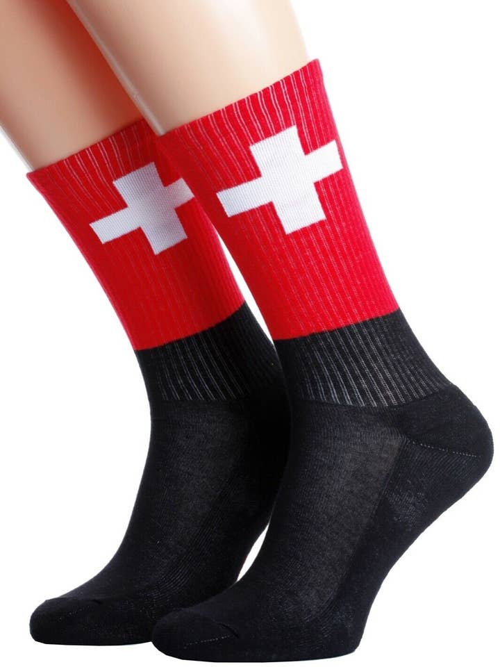 SCHWEIZ flag sokker til mænd og kvinder for engroshandel hos Sokisahtel I BestSockDrawer