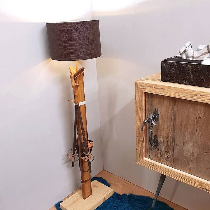 LES SCULPTEURS DU LAC - Vente Abat-jours - Abat jour rond en métal et simili cuir marron3