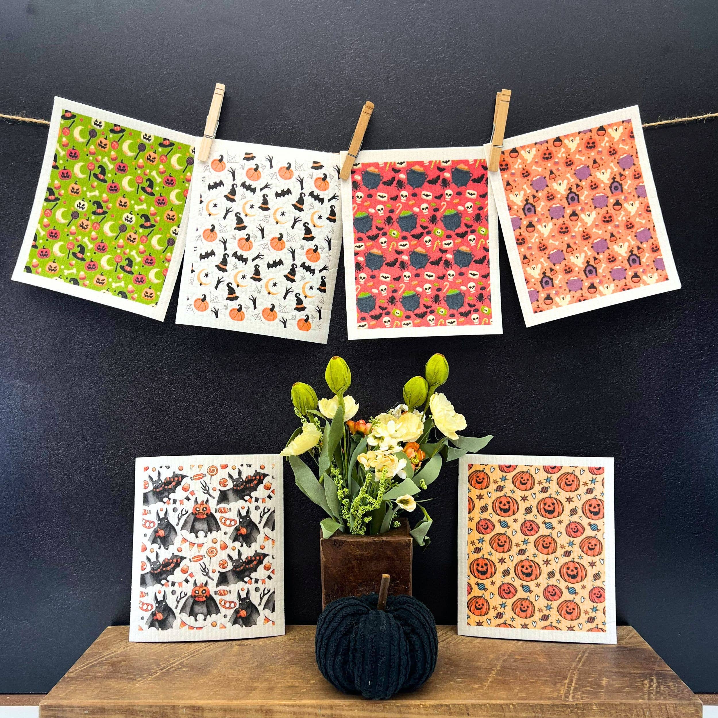 Driftless Studios - Wholesale Dishcloth - Boo Bat Fall Pattern Swedish Dishcloth - Halloween Decor3