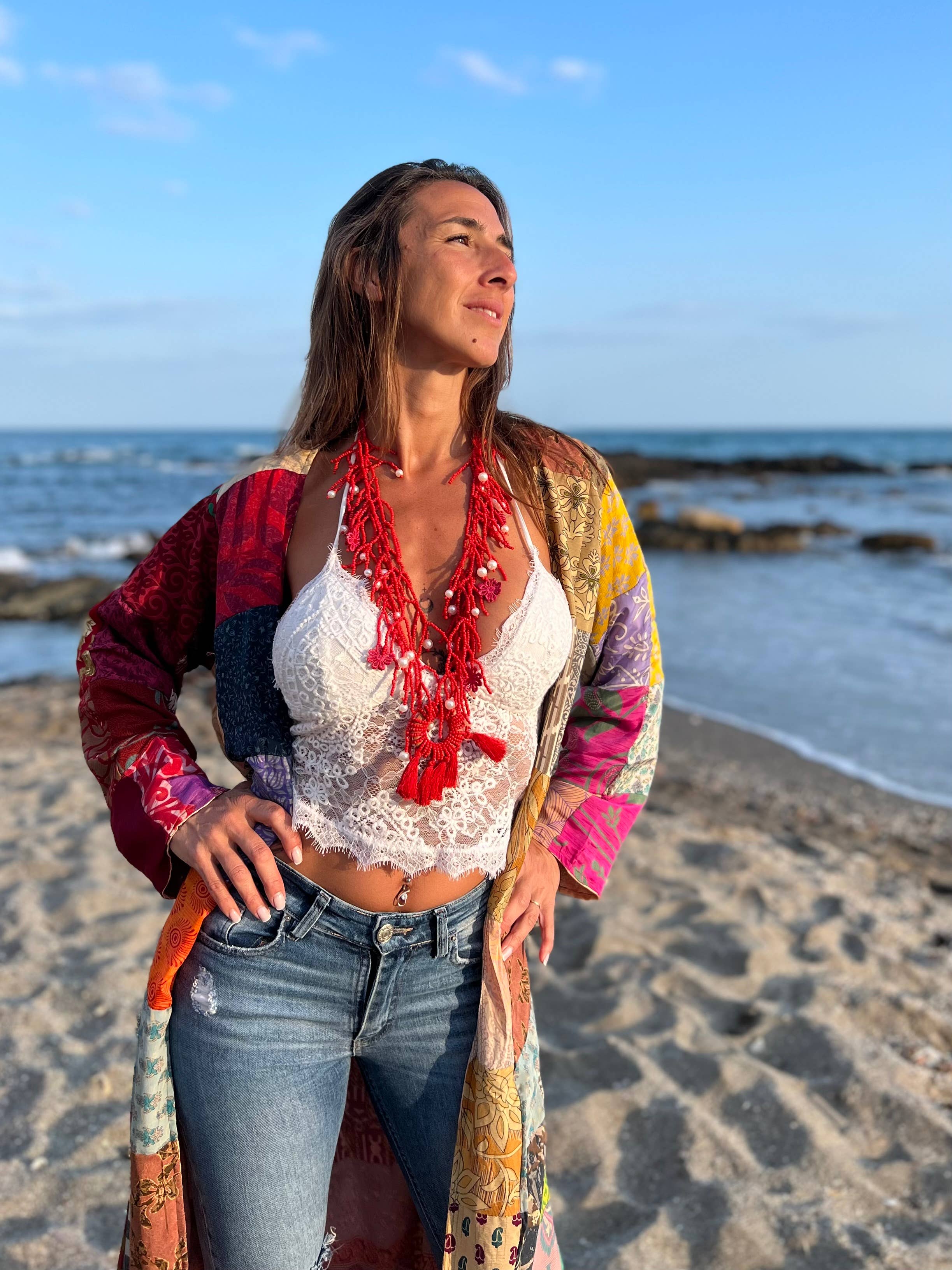 Kinomy - Vente Kimono – femme - Lot de 10 kimonos réversibles en soie avec patchwork pour femme3