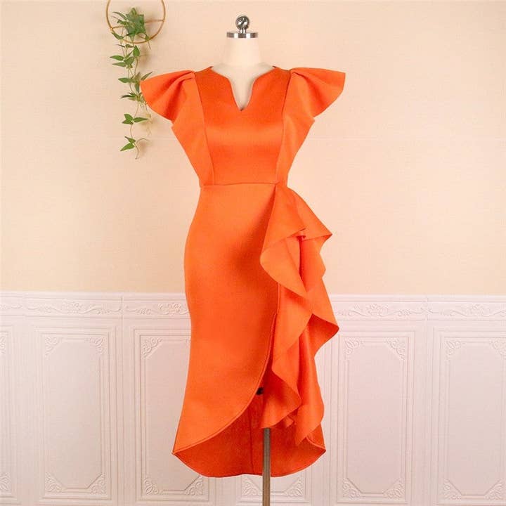 UZ Wholesale Store - Wholesale Dress - Women's - Irregular Hem V-Neck Ruffled High Waist Plus Size Bodycon Dress