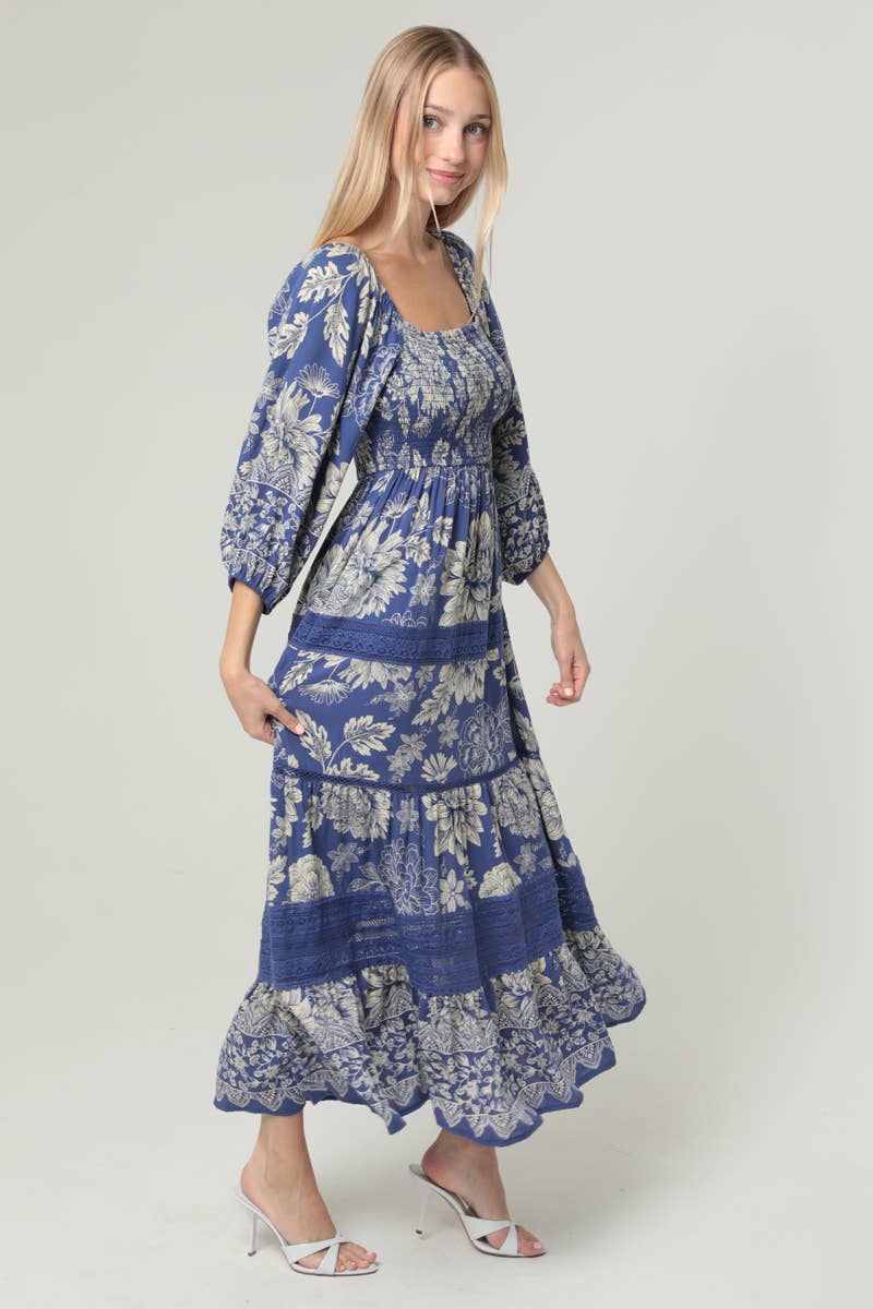 ANGIE - Wholesale Dress - Women's - C4G80-WB08 LACE TRIM SMOCKED BODICE LONG SLEEVE MAXI DRESS1