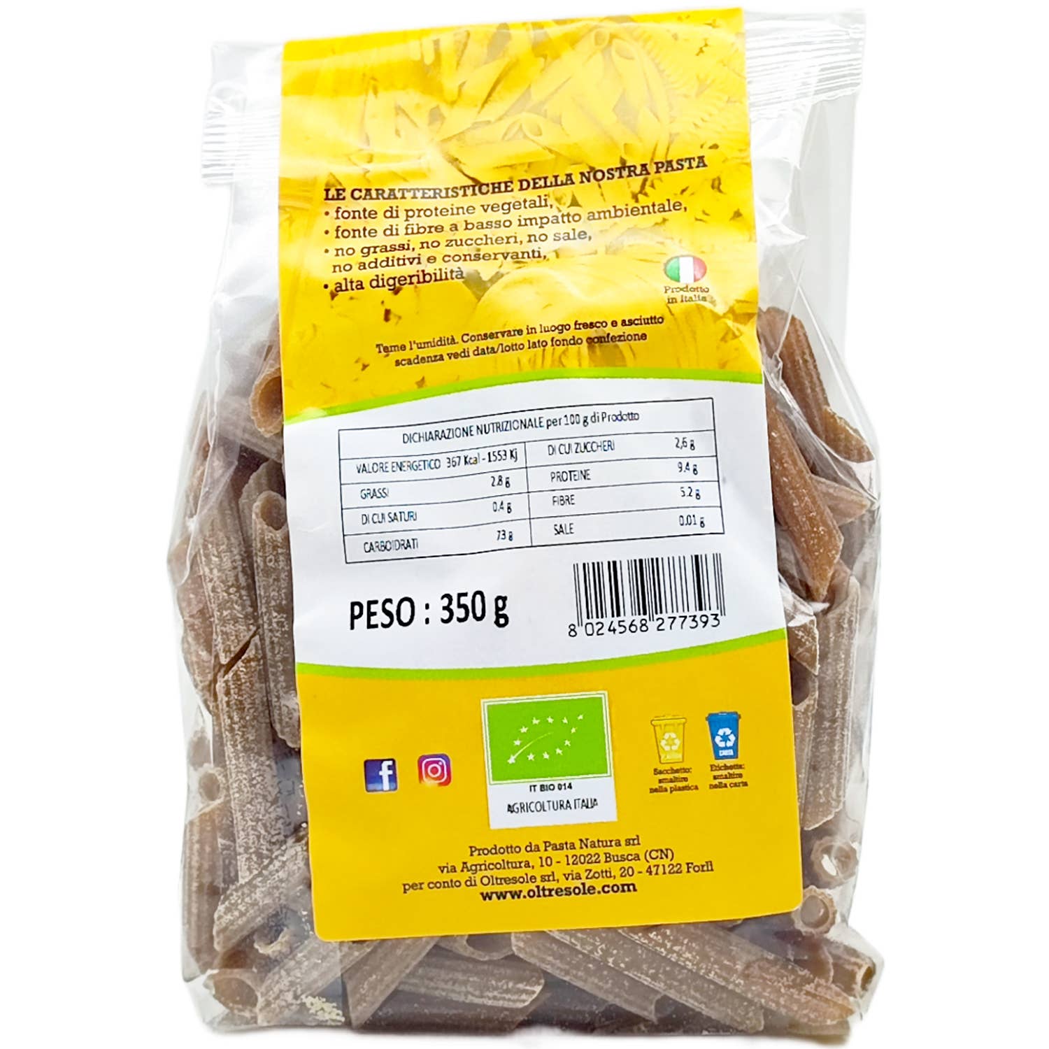 Oltresole - Vendita all'ingrosso Pasta - PASTA DI SORGO E RISO BIO PENNE 350 g2