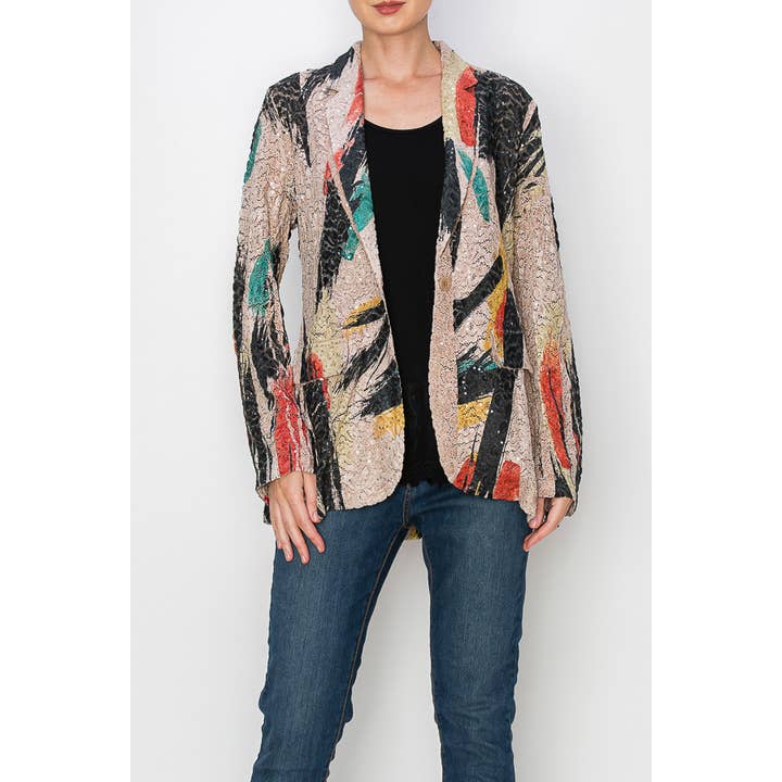 Veste Blazer en Dentelle Ornée de Paillettes Glam - 4800PK MT BRUSH pour la vente par Origami Apparel ~ Lace and Crochet inspired