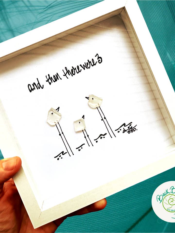 And then there were 3 (new baby, first baby) sea glass art for wholesale by Back Bay Designs