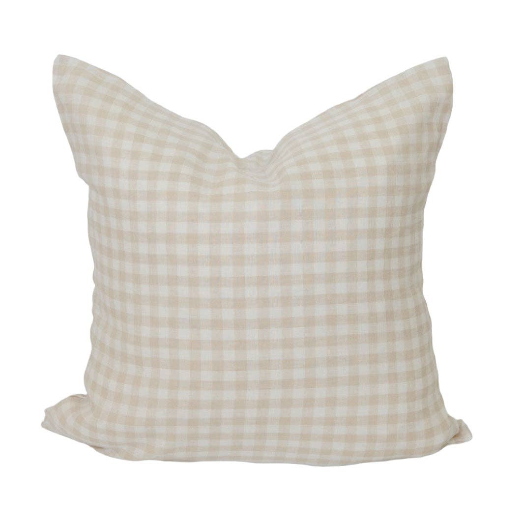 Cozy Prairie Linens Co. - Vente Housse de coussin - Housse de coussin Signature Linen en vichy naturel1