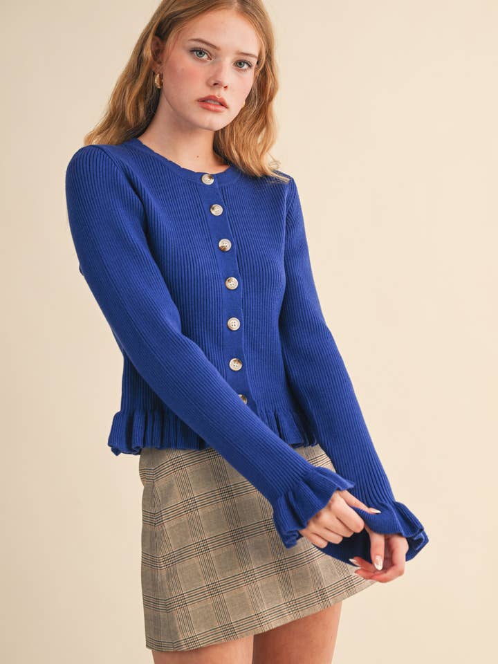 &MERCI - Wholesale Cardigan - Women's - RUFFLE HEM RIBBED KNIT SWEATER CARDIGAN MSW1124931