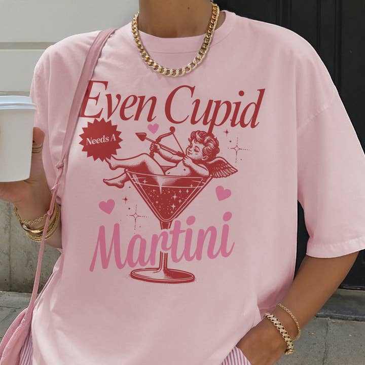 Valentines Cupid Martini Cocktail Love Galentine Graphic Tee for wholesale by Par.tees by Party On!
