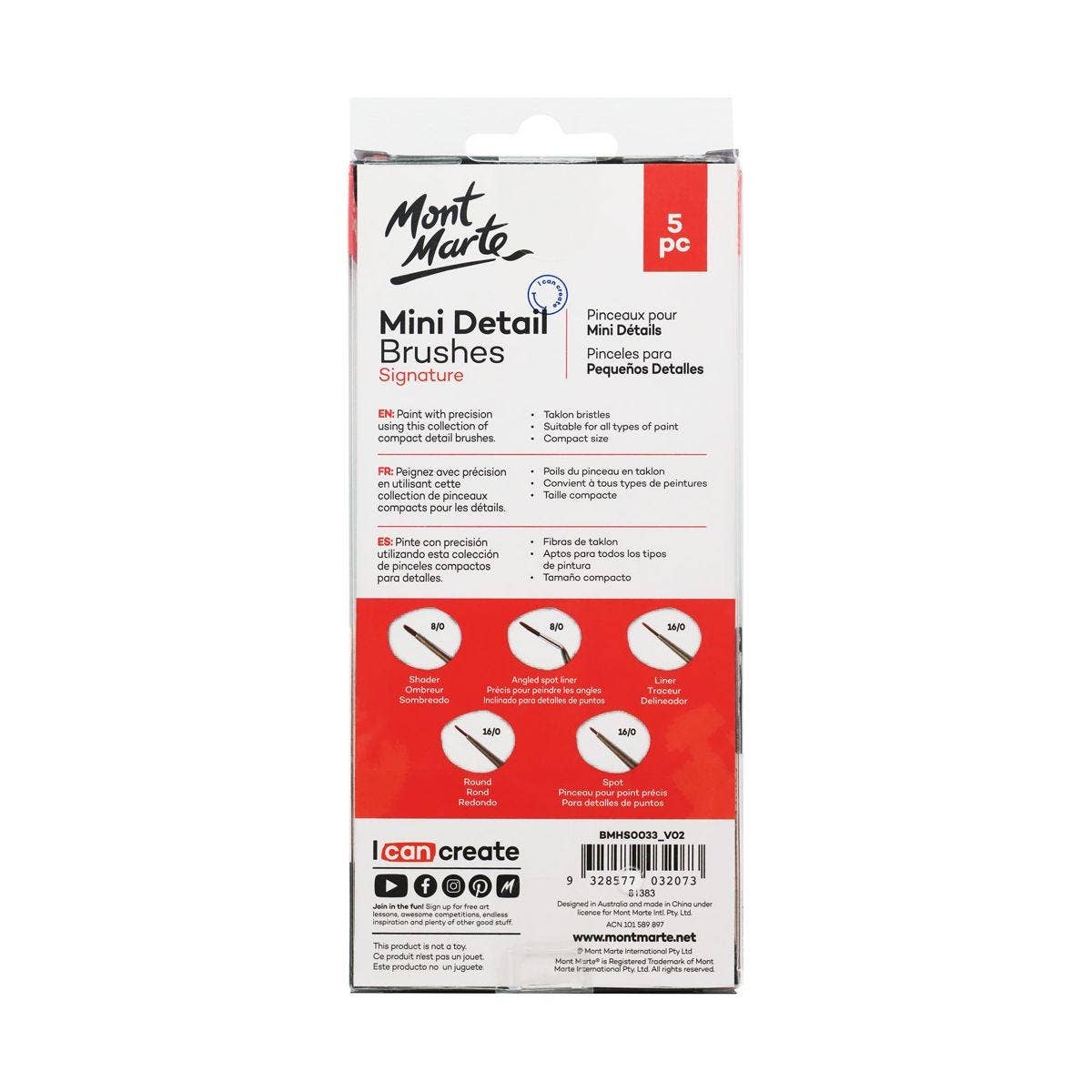 Mont Marte Usa, Inc. - Wholesale Paint/Wax Brush - Mini Detail Brushes Signature 5pc1