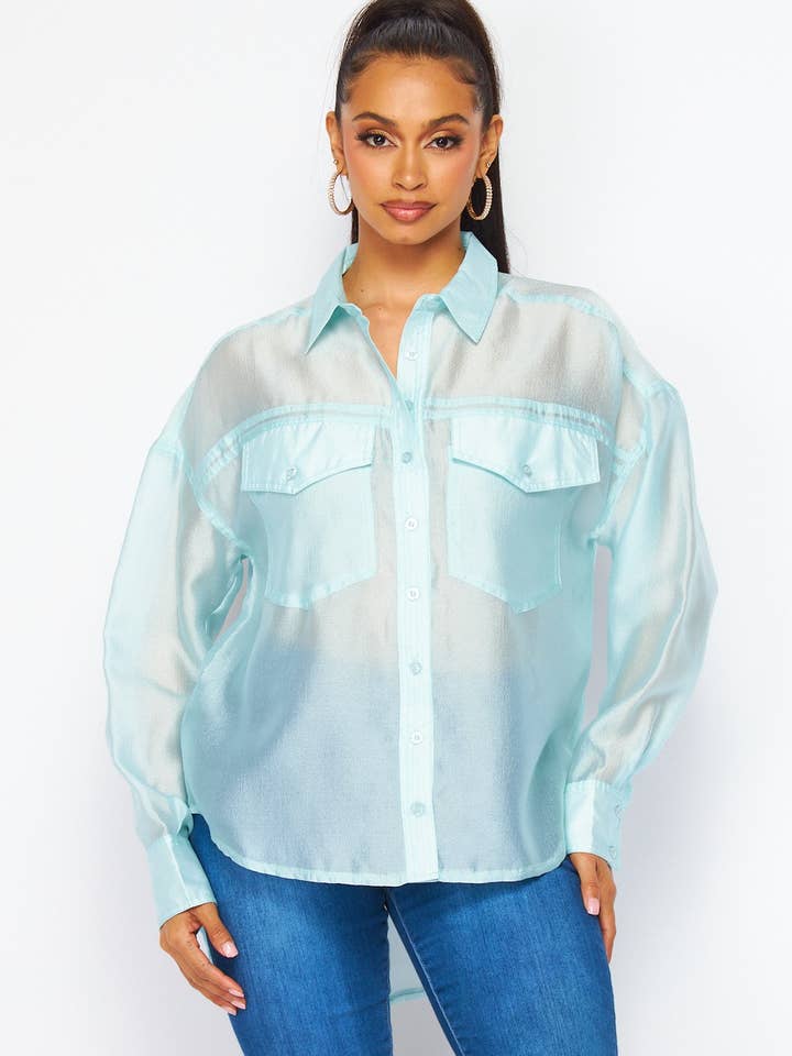 Peyton HDT30217 Western-Top aus Organza mit Knöpfen für den Großhandel von Hot & Delicious