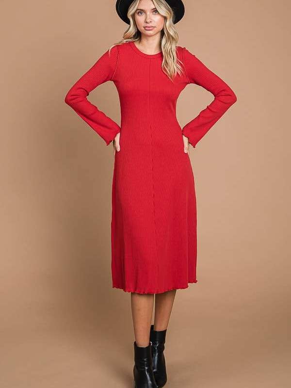 Culture Code - Wholesale Dress - Women's - CRD1903L - CREW NECK BELL SLV FLARE MIDI DRESS1