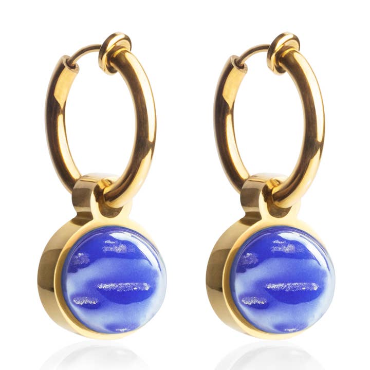 Mix & Match earclips with pendant • gold/sapphire blue • 14mm for wholesale by ALEXASCHA
