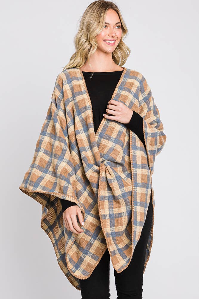 Hana - Wholesale Cardigan - Dames - Plaid Pattern Ruana1