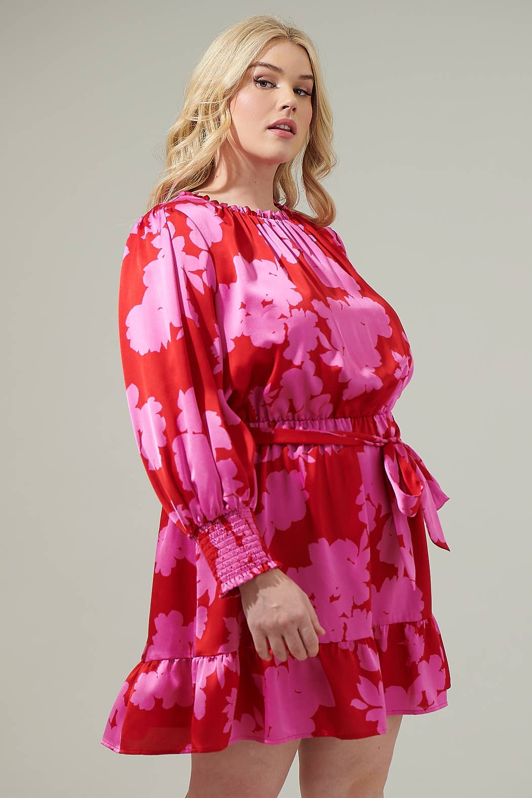 CHERRY PINK Burning Love Sevilla Satin Ruffle Dress Curve for wholesale on Faire2