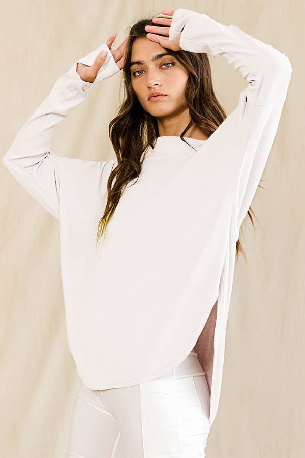 BUCKETLIST INC - Vente Haut en maille – femme - Haut surdimensionné en tricot uni côtelé à dos ouvert T20615