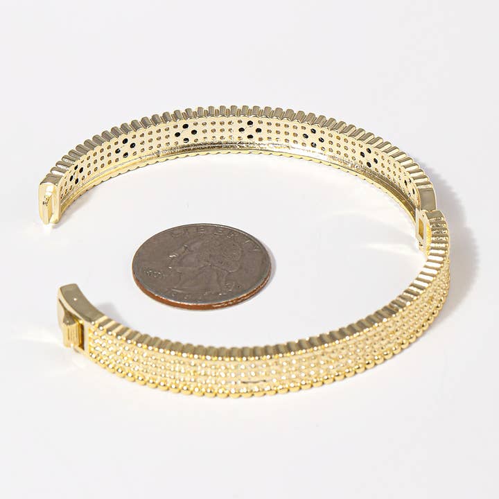 GJ Clover Paved CZ Gold Tone Bangle Bracelet for wholesale on Faire