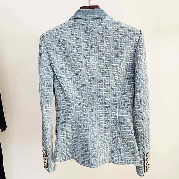 Blu Blazer in denim jacquard ricco BL0188Y in vendita all'ingrosso su Faire